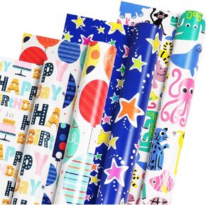 MAMUNU Pink and Gold Wrapping Paper Rolls, Birthday Gift Wrapping Paper for Kids Girls Women, Pink Gift Wrap Paper for Birthday Baby Shower Wedding Mother's Day, 4 Mini Rolls - 17 × 118 Inch Per Roll
