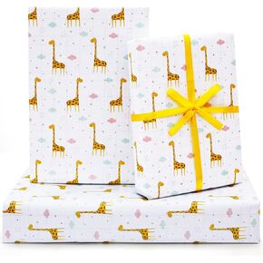 Giraffe Birthday Wrapping Paper for Boys, Girls, Kids - Gift Wrap With Ribbon, Cute Animals Design, 6 Sheets Folded Flat 20x30 Inches per Sheet for Lovers Birthday Party Baby Shower