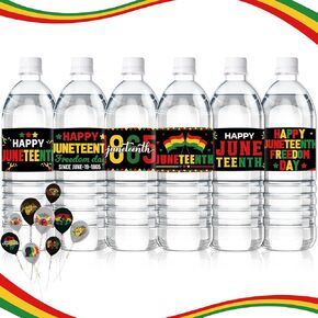 COcnny Juneteenth Water Bottle Label - 120pcs Happy Juneteenth Party Decorations Stickers Africa American Supplies, June 19th 1865 Bottle Wrappers Sticker Decor for Freedom Day Patriotic Celebration