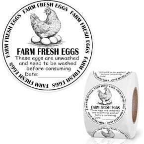 2 Inch Farm Fresh Eggs Carton Labels, Writable Label Round Egg Handling Stickers Self Adhesive Egg Packaging Stickers for Chicken (500 Pcs)