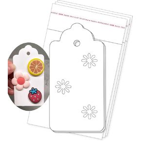 Shoe Charm Display Card Packaging 50 PCS, Jewels Buttons Pre-Cut Cardstock Blank White 50 Hanging Cards and 50 Clear Bags (3-Hole)
