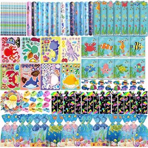 194PCS Under the Sea Party Favors 16 Pack Ocean Animals Stationery Set Bulk for Kids, Marine Animals Birthday Party Goodie Bag Stuffers Supplies Classroom Rewards Gifts for Kids
