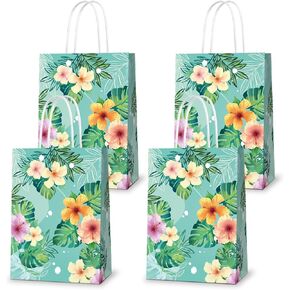 KERINGO 16 PCS Hibiscus Luau Goodie Treat Bags for Aloha Festival Beach Theme Birthdays Pool Parties Bulk Gift Packaging Supplies