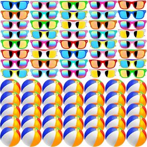 60Pcs Sunglasses Beach Balls Bulk Party Favors for Kids 30Pcs Neon Sunglasses 30Pcs 12" Beach Balls Kid Boys Girls Graduation Party Supplies for Summer Beach Pool Party Favors Goodie Bag Favors
