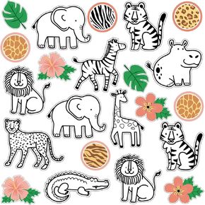 45Pcs Safari Jungle Animals Cutouts Bulletin Board Set Classroom Cutouts Safari Classroom Decor Back to School Bulletin Board Animals Leaves Cutouts for Teacher Baby Shower Wall Decor