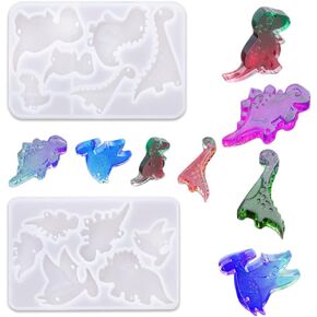 2 Pcs Dinosaur Resin Molds Dinosaur Pendant Silicone Mold Jewelry Casting Molds Animal Crystal Mold with Holefor DIY Crafts Earring Necklace Keychain Ornaments