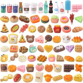 100pcs Miniature Foods Drink Bottles Toys, Mixed Mini Resin Food Drinks Figures Pretend Play Kitchen Game Party Favor Toy for Dollhouse Accessories Decorations