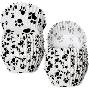 200 count Paw Bone Cupcake Liners Dog Wrappers Paw Pattern Cup Cake Holder Puppy Dog Theme Cupcake Wrappers for Baby Shower Birthday Party Supplies(Blue Red Yellow)