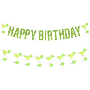 Margarita Party Decorations Banner Garland, Margarita Happy Birthday Banner Margarita Birthday Garland Green Cocktail Lemon for Girls Margarita Birthday Party Decorations