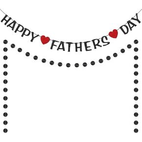 Happy Fathers Day Banner | Father's Day Decorations| Black Glitter Father's Day Banner | Father's Day Party Decorations | Fathers Day Party Backdrop (Black)