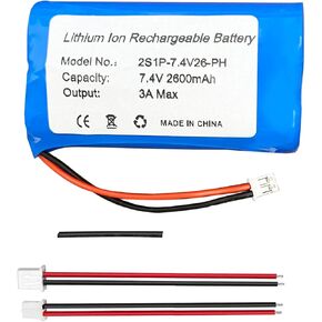 Seasider 3.7V 2600mAh Rechargeable Batteries Li-ion Battery with JST PH2.0 2Pin Connector for DIY Electronics Products, Toys, Lighting, Bluetooth Equipment