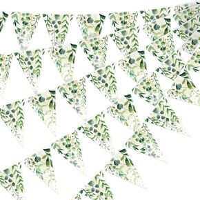 Jetec 49 ft 60 Pcs Blue Floral Party Decorations Bridal Shower Pennant Banners Triangle Flags Paper Banner Hanging Decor for Wedding Bachelorette Birthday Party Decorations Supplies