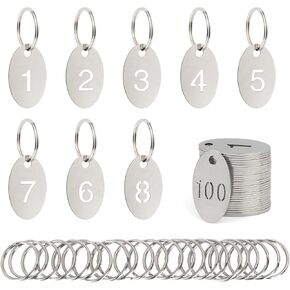Oval Number Tags with Rings, 304 Stainless Steel Key ID Tag, Metal Numbers Keychain Tag Labels - 1 to 10