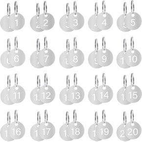 Number Key Tags, Round Metal Key Tags with Rings Hollowed Number ID Tags Coat Check Tags Identifiers Key Label, 1-20