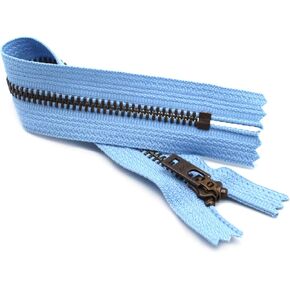 #5 Antique Brass Jeans/Pants Sky Blue Medium Weight YKK Zippers - Color Sky Blue #546 - Choose Your Length - Made in The United States (1 Zipper Per Pack) (7" Inches)