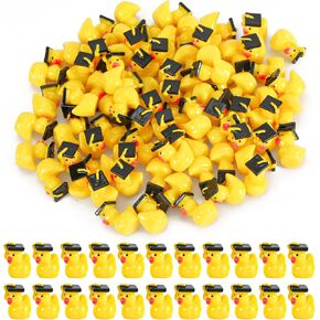 80pcs Mini Resin Ducks with Graduation Caps, Tiny Ducks Miniature Graduate Ducks Figurines Small Grad Ducks Crafts for Home School Decoration Grad Party Favors