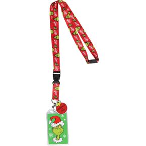 The Grinch Lanyard Badge Holder with Grinch Card and 2" Naughty Or Nice Rubber Ornament Pendant
