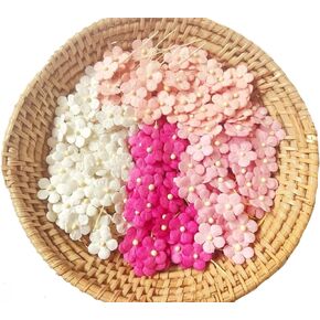 TH Set of 50 Tiny Flower Mixed Tone Pink Embellishment with Thread stem Mulberry Paper Flower Size 0.30" Very Small Pink1 Craft Handmade Wedding Scrapbook for so Many Card Craft Projects