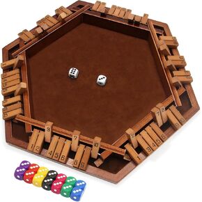 Shut The Box Game 6-Sided Wooden with 16 Dice