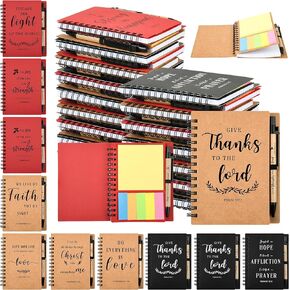 60 Pcs / 30 Sets of Christian Prayer Journal and Pen with Scriptures, Spiral Binding, Sticky Notes, Bulk Spiral Notebooks with Bible Verse for Teens, Woman, Colleagues, Sunday School Class and Church Visitor Gifts