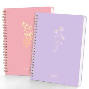 A5 Spiral Notebook College Ruled with Pockets, 6x8 Hardcover Journal with Lined160 Pages, 100 GSM Thick Paper, Writing Notebook for Work, Office & Note Taking, Durable Spiral Bound Notebook for Women (Pink+Purple)