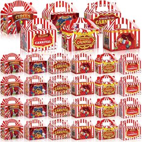 Dunzoom Carnival Themed Treat Boxes Circus Party Cardboard Treat Candy Box Carnival Favor Boxes Paper Gift Container for Birthday Holiday Party Gift Wrapping(24 Pcs)