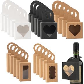 CAIRIAC Wine Bottle Hanging Gift Boxes, Wine Bottle Treat Box, Foldable Gift Boxes with Window, 25 Pack Kraft Paper Favor Boxes, Cola, Soda, Beer (White, Black, Brown)