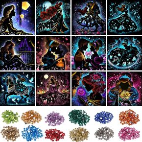 KEYRANKE 12 Pack Princess Diamond Painting Kits for Adults 5D DIY Diamond Art Kit Paint with Round Full Drill Diamonds for Beginners Gem Paintings Art for Home Wall Decor Gifts (12X12 Inch)