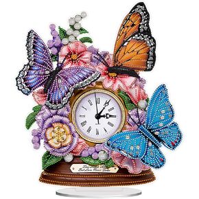 5D DIY Butterfly Acrylic Special Shaped Crystal Diamond Art Painting Kit Desk Tabletop Clock Craft Diamond Drill Art Kit for Home Decor Decoration, Creative Gift