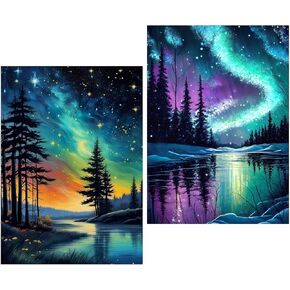 Aurora Diamond Art Kits for Adults - Diamond Painting Kits for Adults Beginners, Craft Kits 5D DIY Round Full Drill Rhinestone Gem Art Painting for Home Wall Decor and Gifts 2 Pack 12x16inch