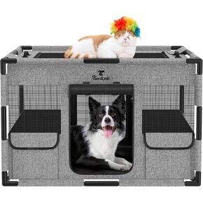 Cat Dog Playpen, Fabric Mesh Dog Fence, Large Soft Dog Cat Kennel Crate,Breathable Exercise Pet Play Pen for Dogs,PVC Pipe Frame,Indoor Outdoor Pet Fence Cage for Small Animals, M, Gray & Black