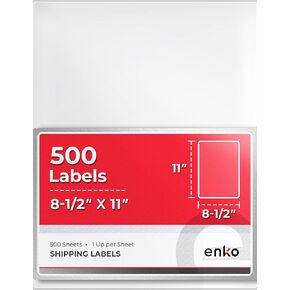 enKo - 8-1/2 x 11 Inch Label - White Blank - 1 Per Sheet Full Shipping Address Labels for Laser Inkjet Printer (500 Sheets, 500 Labels)