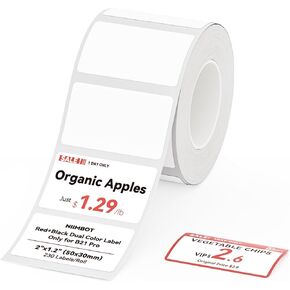 NIIMBOT Refill Label Only for B21 Pro, Red&Black Dual Color Printing, 2"x1.2"(50x30mm), 230 Labels/Roll, Waterproof Label Sticker for Kitchen Jar/Bakery/Grocery/Barcode/Address/Clothing/Small Business