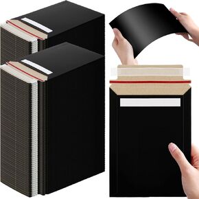 Fainne 350 Pieces 6x8 Inches Rigid Self Adhesive Photo Mailers Document Mailers 350GSM Thicken Shipping Envelopes Keep Flat Cardboard Mailers Photography Mailers for Photos, Documents, CD (Black)