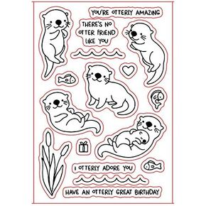 Cute Otter and Mini Fish Clear Stamps for Card Making DIY Scrapbooking Embossing Stencil Paper Crafts Cards Photo Album Decor Soft Rubber Words Stamp Have an Otterly Great Birthday