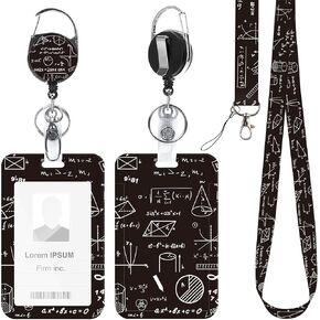Badge Holder with Retractable Reel Clip and Lanyard, Math Theme Black Teacher Lanyard with ID Holder, Gift for Math Teacher Student