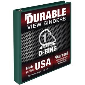 Samsill Durable 1 Inch Binder, Made in The USA, D Ring Binder, Customizable Clear View Cover, Forest Green, Holds 225 Pages