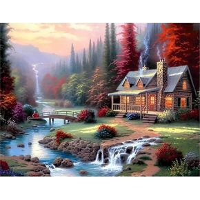 LOMSIOY Diamond Art Painting Kits Countryside for Adults Paint with Diamond Art Landscape, Round Full Drill Crystal Rhinestone Crafts Gem Arts for Home Wall Decor 12x16 inch