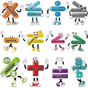 90shine 12PCS Math Posters Bulletin Board Classroom Decor: Educational Magnets Decorations, Mathematics Talk Sign Magnetic Symbols Cutouts for Elementary School Grade 2th 3th 4th 5th