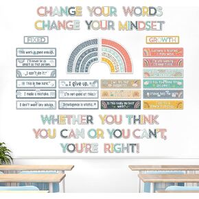 38 Pcs Rainbow Growth Mindset Posters Bulletin Board Set Inspirational Poster Positive Sayings Accents Set Rainbow Motivational Posters for Teacher Student School Classroom Decor
