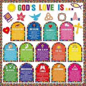 49 PCS God's Love is Christian Bulletin Board Decorations Religious Classroom Decorations Sunday School Decor Religious Cutouts Inspirational Bulletin Board Sets for School Home Church Supplies