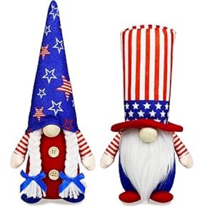 زخارف الرابع من يوليو ، غنيمز يوم الاستقلال الفخم ، 2 حزمة 10.5 '' gnomes الوطنية المصنوعة يدويًا النجوم الأمريكية والمشارب الزخارف القزم التذكارية ديكورات أمريكية
