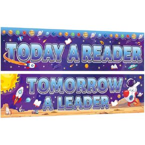 Back to School Classroom Decorations Banner Poster, 2 Sheet Large Welcome Banner Posters for Wall Door Decor Kindergarten Preschool Elementary Primary Middle High School (Outer Space, Welcome)