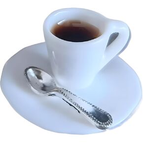 1:12 Scale Miniature Coffee Cup with Spoon – Dollhouse Scene Accessory for DIY Summer Table Setting, Desktop Display, Realistic Resin Mug Prop for Relaxation-Themed Mini Décor