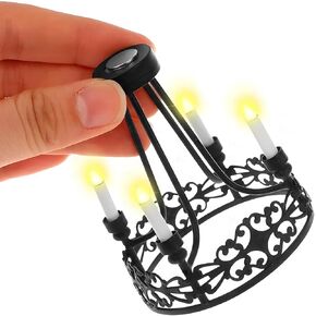 2.99 x2.36in Mini Chandelier 1: 12 Dollhouse Miniature Ceiling Lamp Hanging Lamp Model 4 Heads Mini LED Pendant Light for Dollhouse Decoration Accessories(Black，for 4 Years Old+)