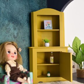 1:12 Handcrafted Wooden Triangular Cabinet Tier Storage with Door for Miniature Bedrooms and Living Rooms BJD OB11 Doll House Birthday Gift for 3+ Year Old (Green)