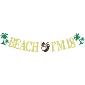Beach I'm 50 Banner, Summer 50th Birthday Anniversary Decorations, Happy 50th Birthday Banner, Summer Tropical Beach Birthday Party Decorations, Gold Glitter
