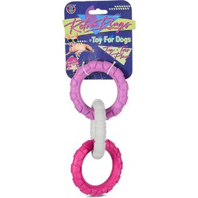 Triple Rings Dog Toy – Vanilla Scented Tug & Fetch Chew Toy for Dental Health – Durable TPR Design