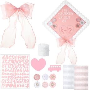 Daifunli DIY Graduation Cap Decorations Kit Graduation Cap Topper Grad Cap Topper 2025 Graduation Cap Decorating Include Paper Flower Pearl Sticker Alphabet Letter Stickers Bowknot Lace Felt Ornament