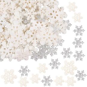 Framendino, 90 Pack Mini Snowflake Ornaments Christmas Decorations White Resin Glitter Snowflakes Embellishment for Crafts 3 Sizes
